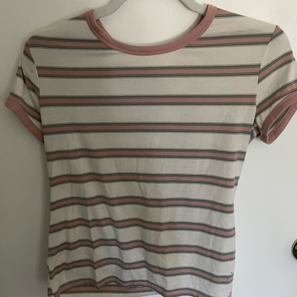 White and Pink Striped T-Shirt Retro Soft